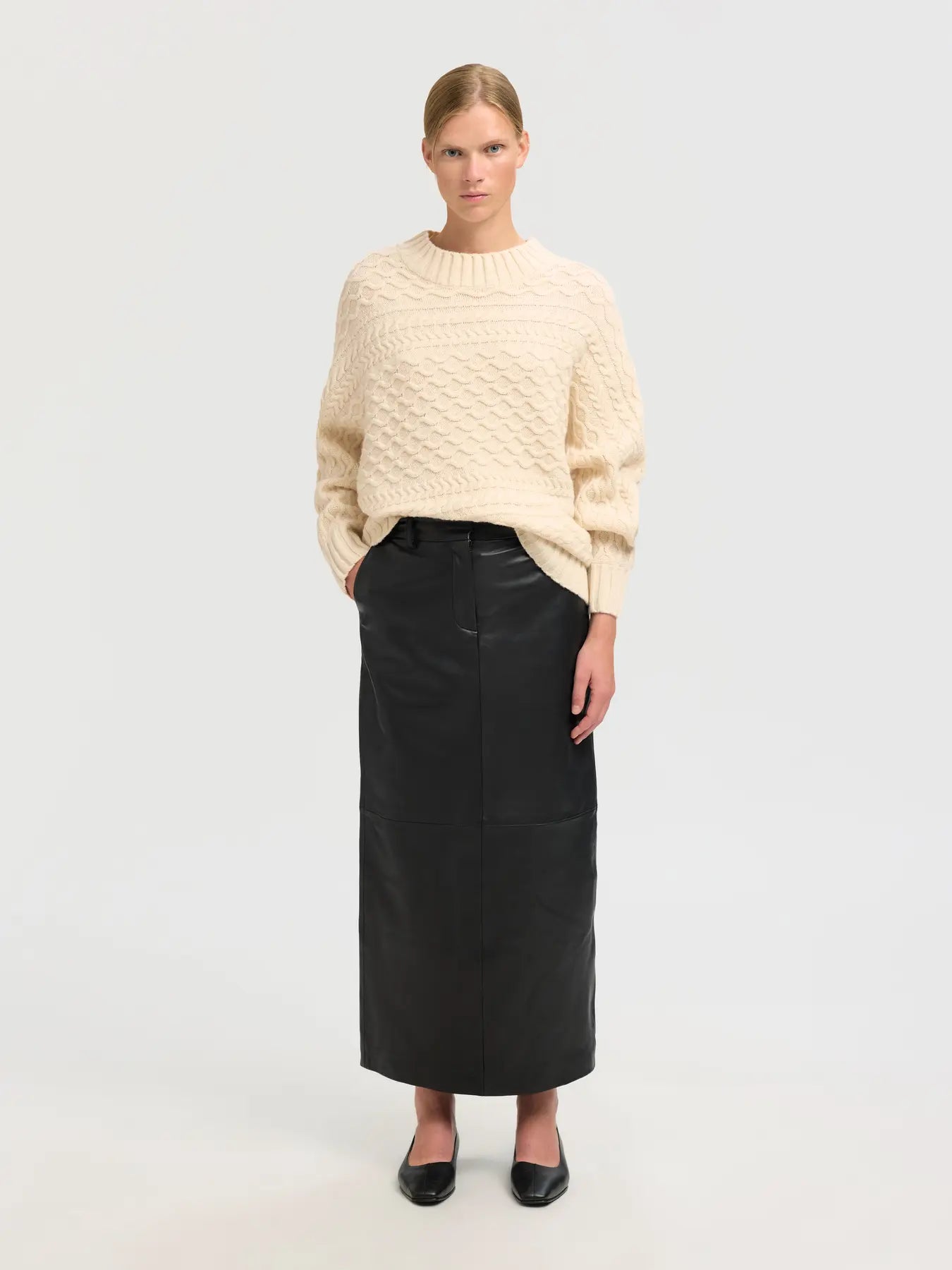 SLFnelly LS Cable Batsleeve Knit - Birch