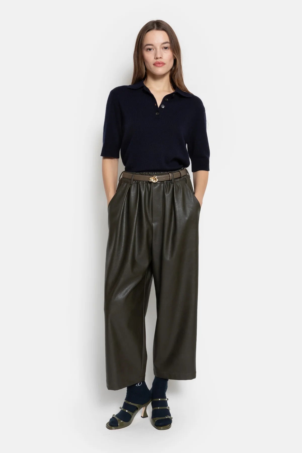 Kick Fake Leather Pants - Kahki