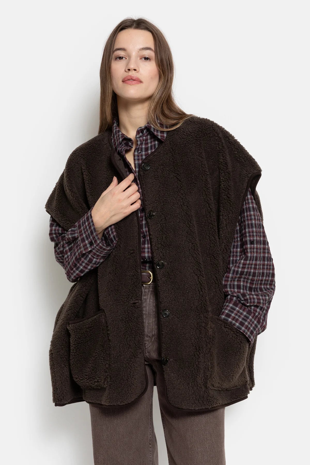 Ines Sleevless Jacket - Brown