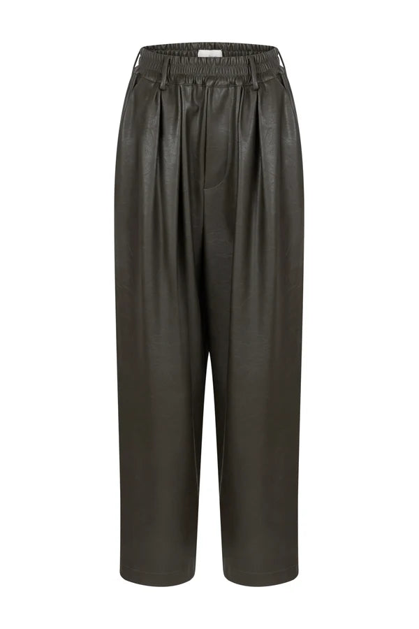 Kick Fake Leather Pants - Kahki