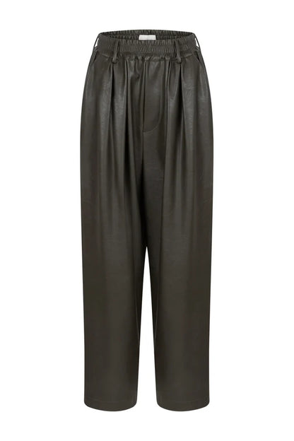 Kick Fake Leather Pants - Kahki