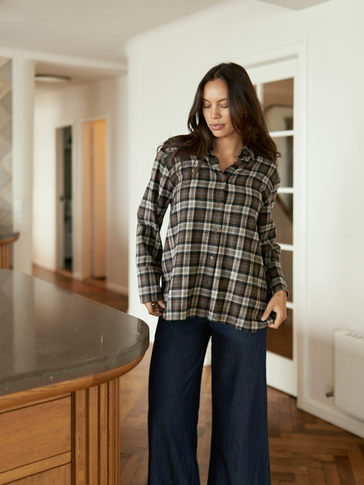 Dita Flannel Check Shirt - Dark Taupe