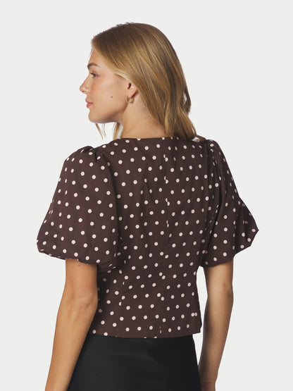 Anela Dot Blouse - Brown