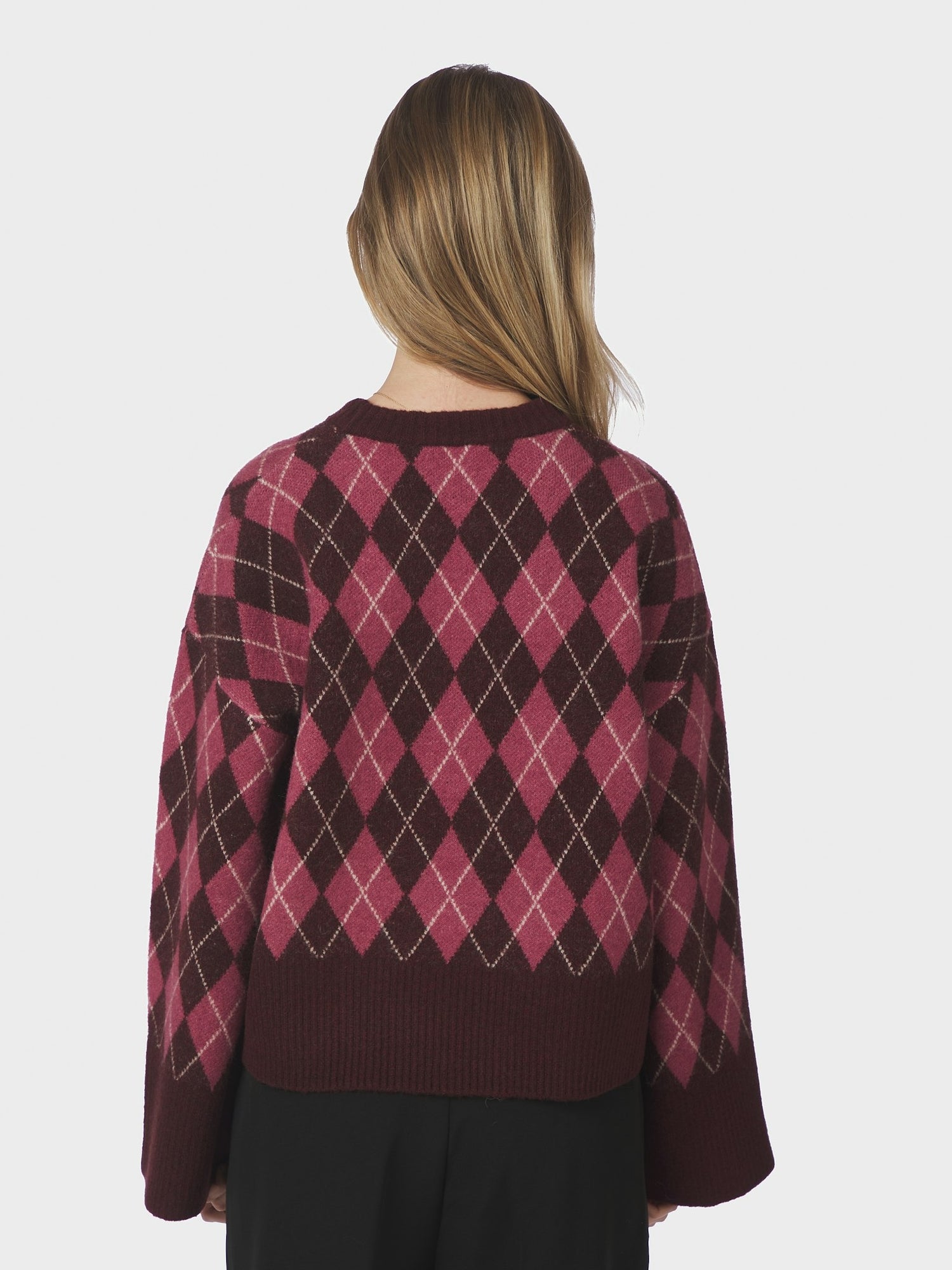 Kick Check Knit Blouse - Wine