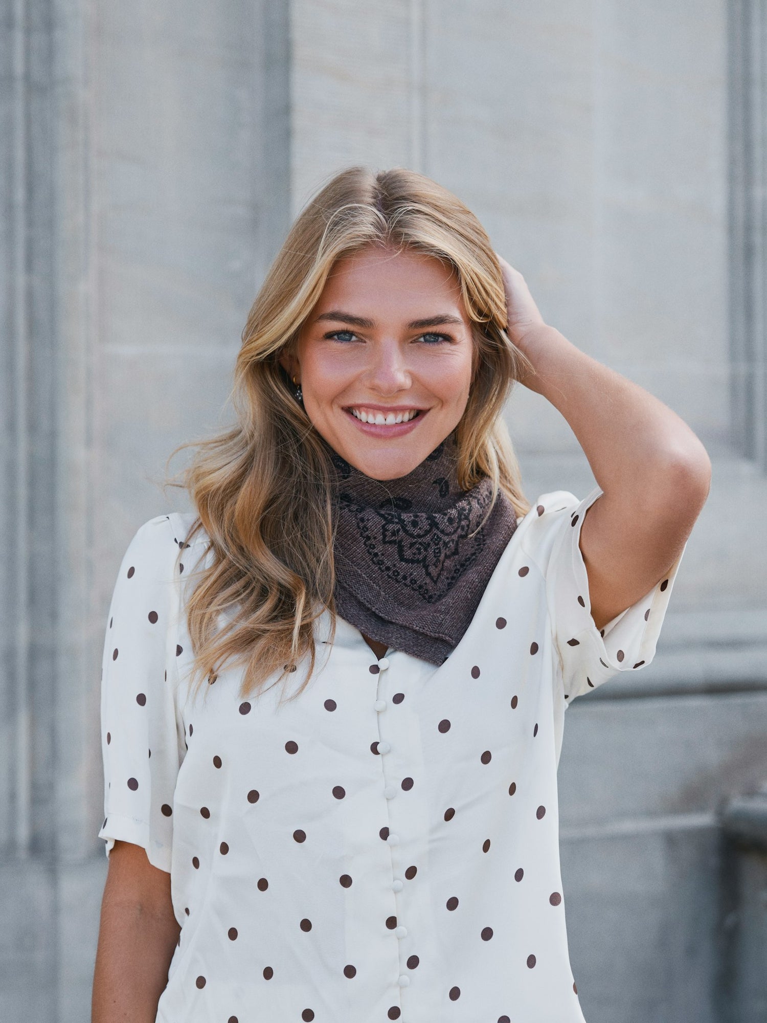 Adelina Paisley Knit Scarf - Brown Melange