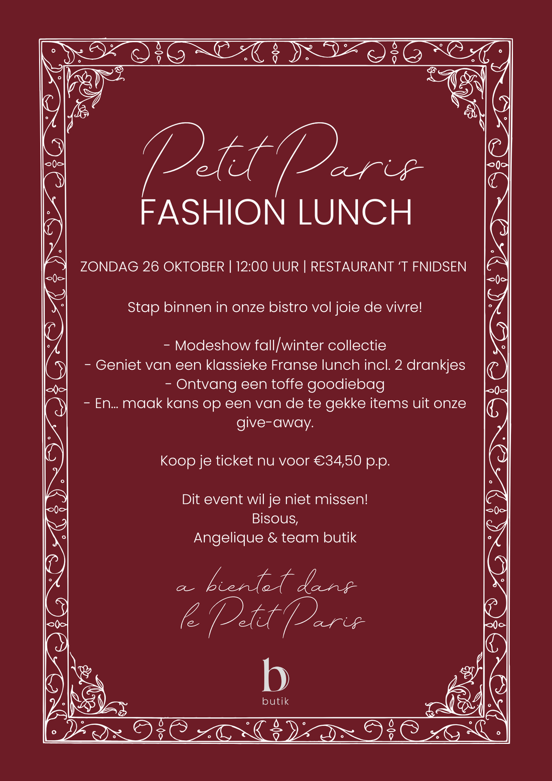 Petit Paris Fashion Lunch | Zondag 26 oktober