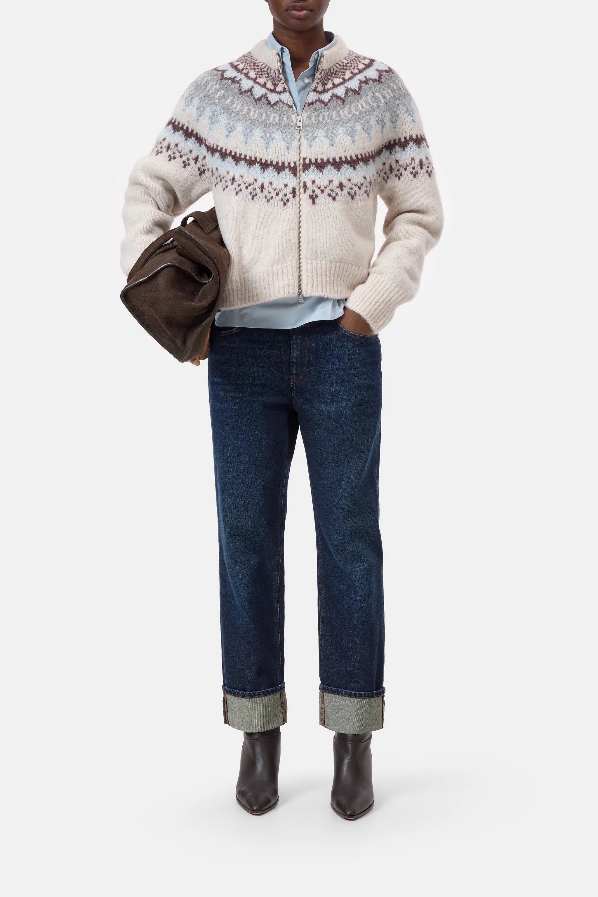 Cropped Cardigan mit Reißverschluss - Cloud Cream