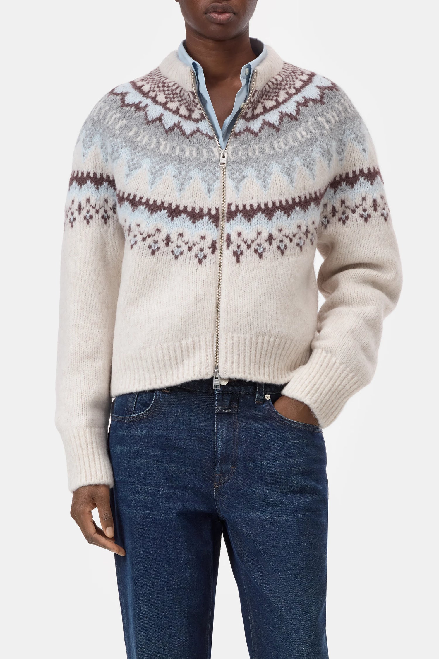 Cropped Cardigan mit Reißverschluss - Cloud Cream