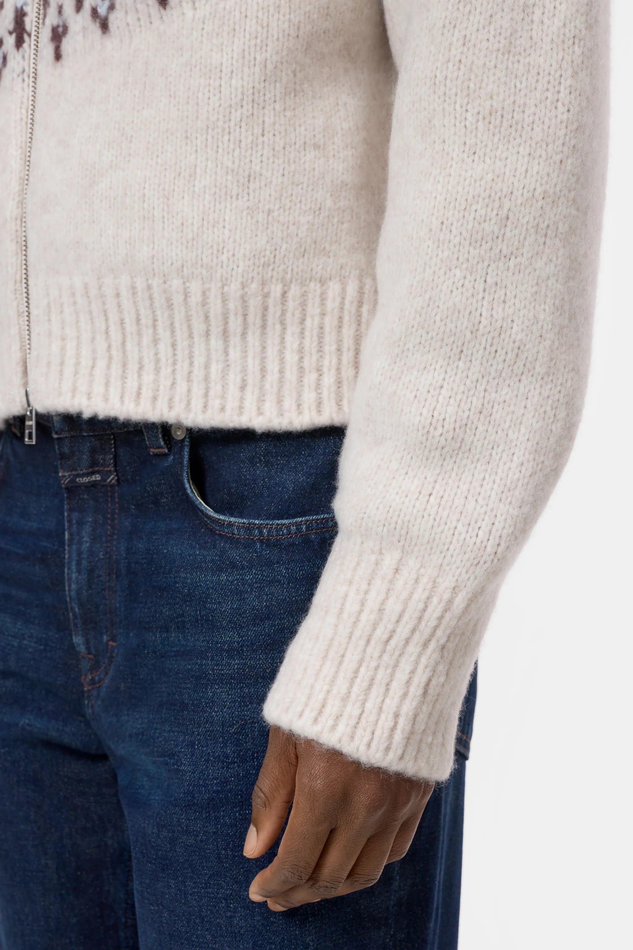 Cropped Cardigan mit Reißverschluss - Cloud Cream