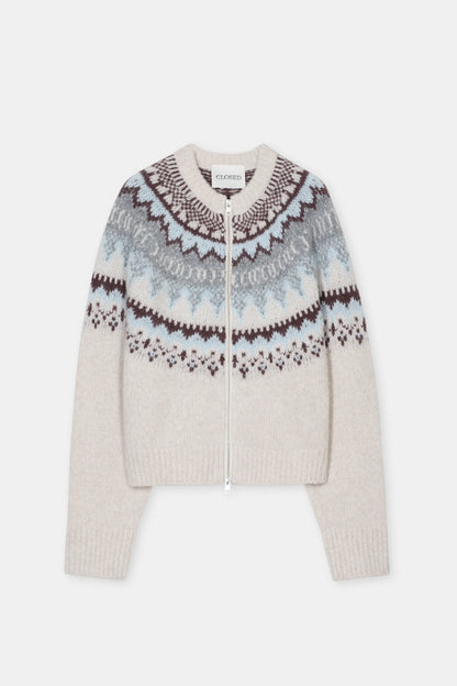 Cropped Cardigan mit Reißverschluss - Cloud Cream
