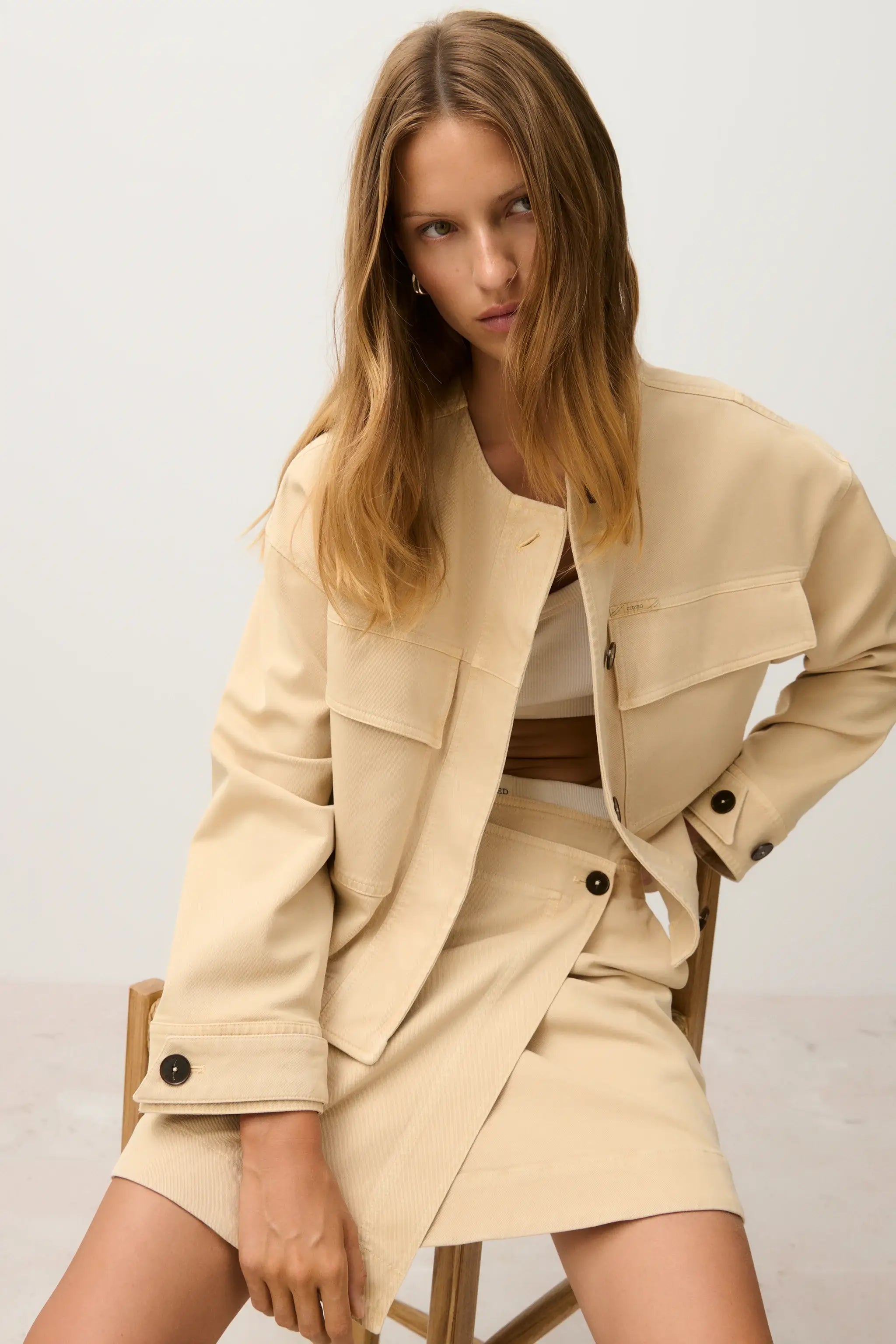 Cropped Utility Jacket - Camel Beige