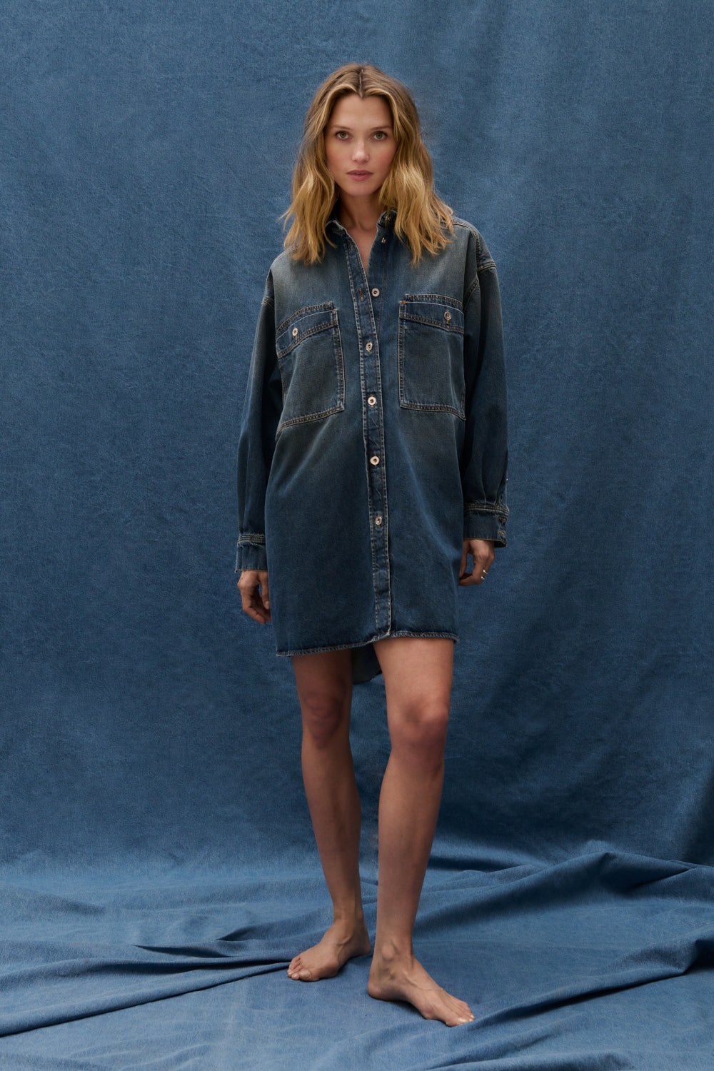 Oversized Shirt Dress - Dark Blue