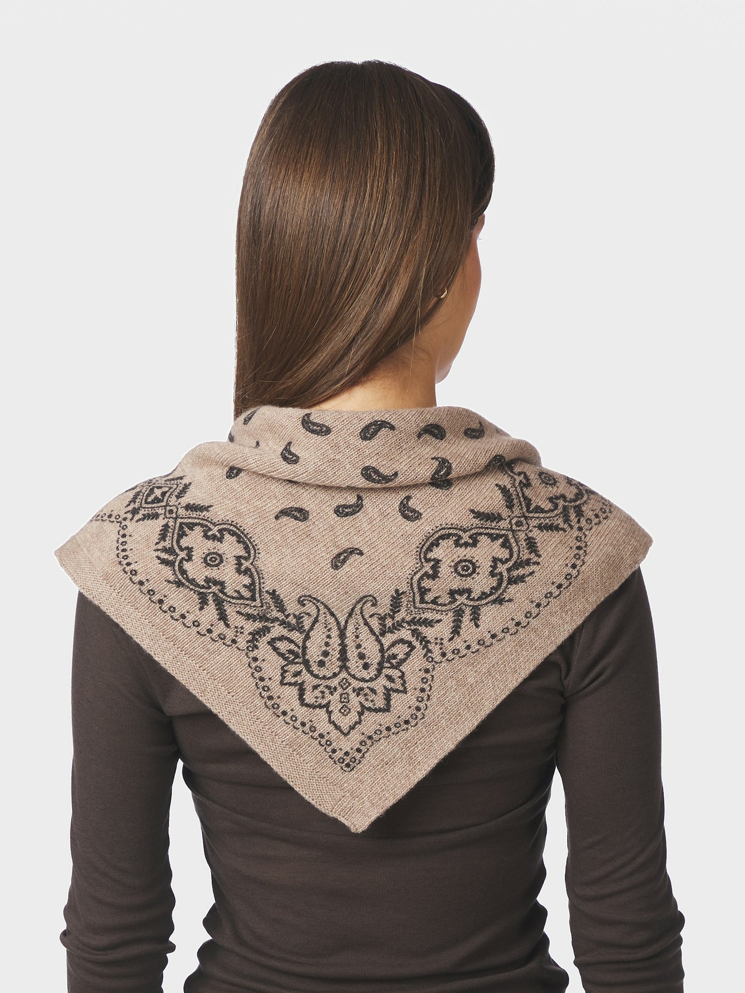 Adelina Paisley Knit Scarf - Beige Melange