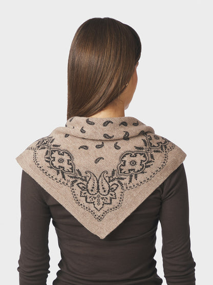 Adelina Paisley Knit Scarf - Beige Melange