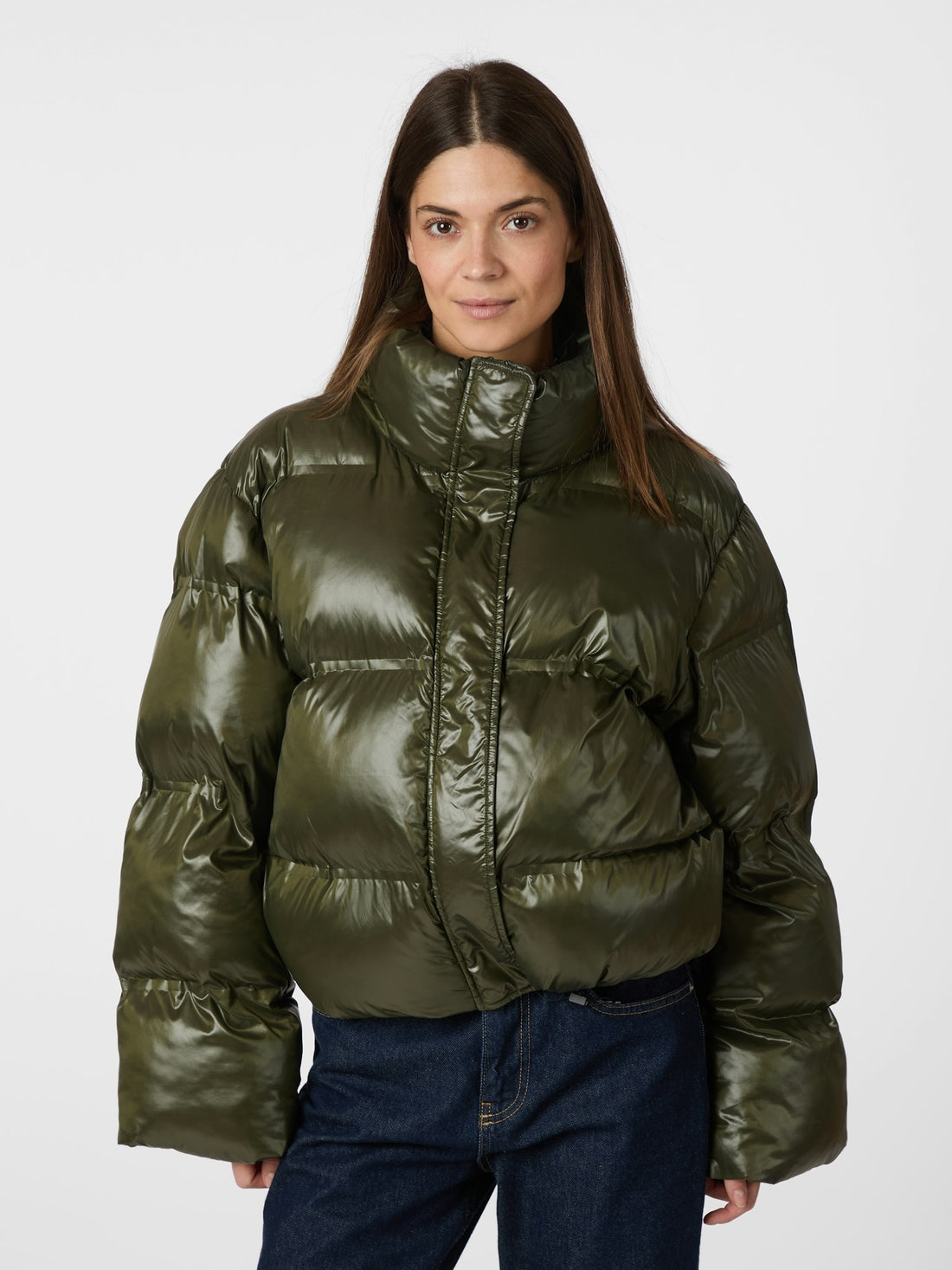Rhea Shiny Puffer Jacket - Olive