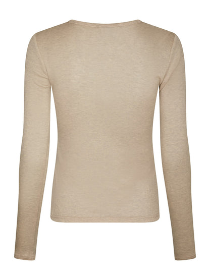 Nella Fine Rib Blouse - Beige Melange