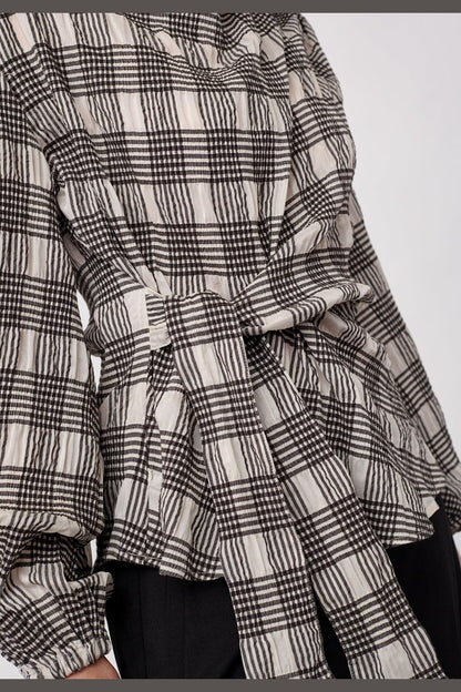 ChandlerCC Check Tie Blouse - Bone