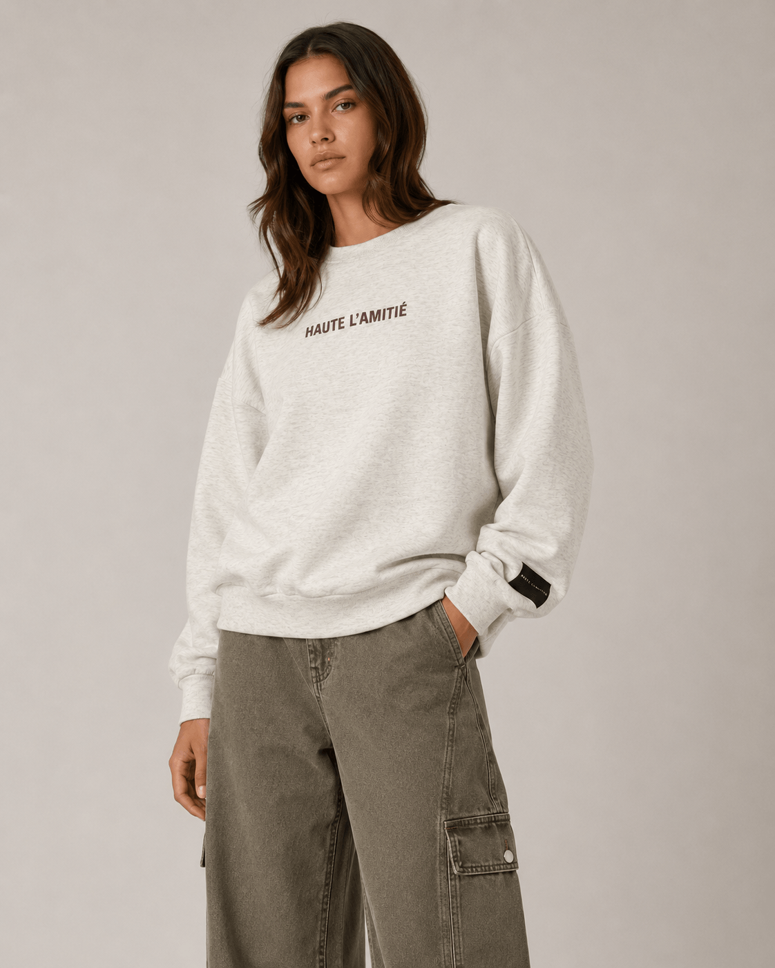 Back Print Studio Sweat - Pearl Melange