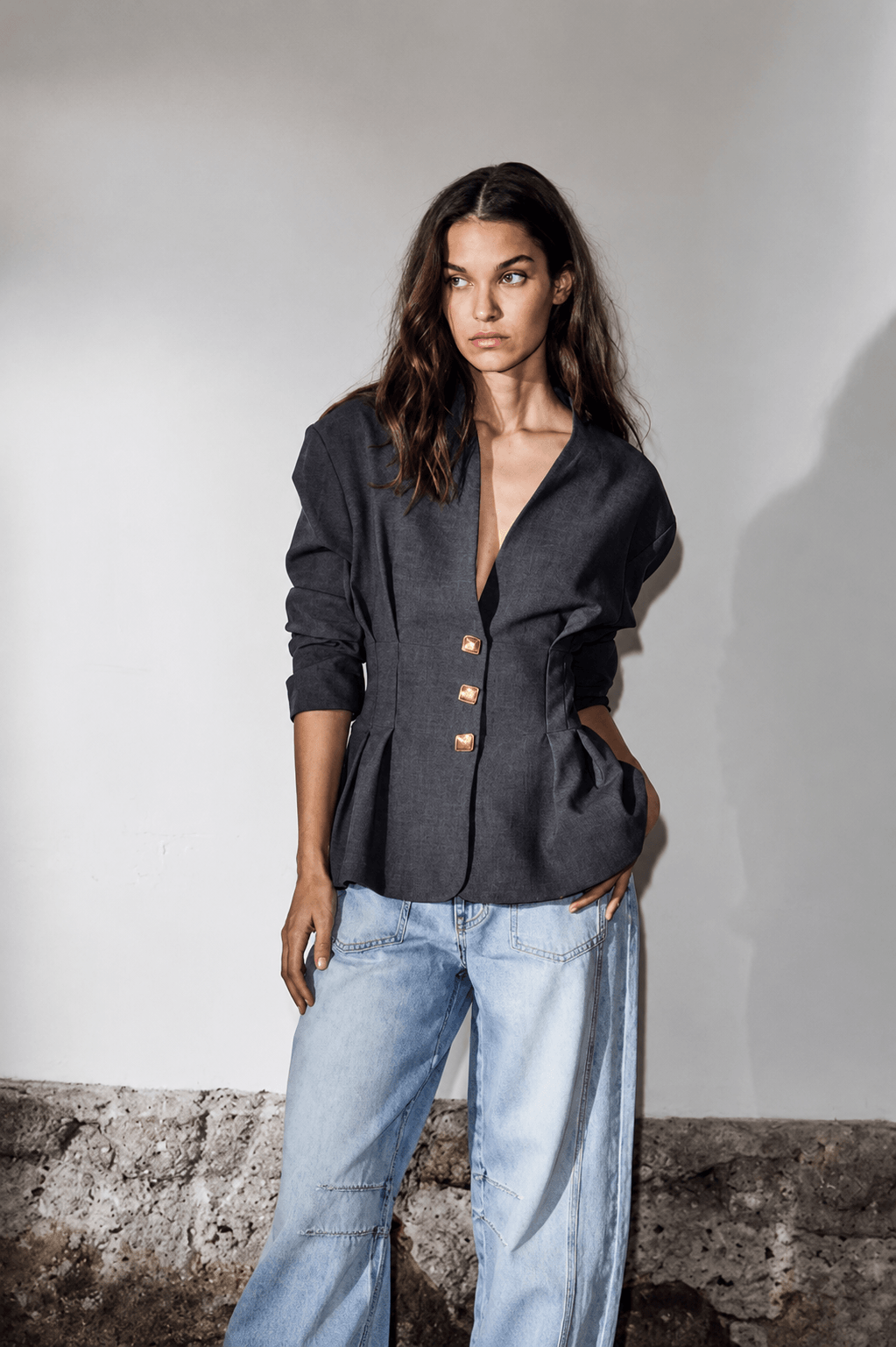 Enna Waist Pleat Blazer - Antracit