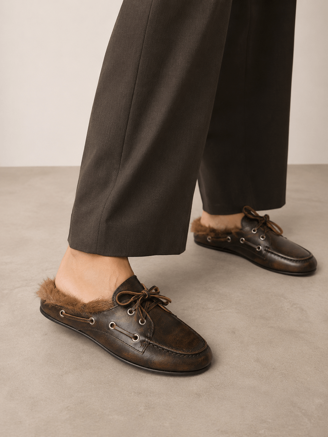 Boot-Loafer-Mule aus Fell – Kaffee