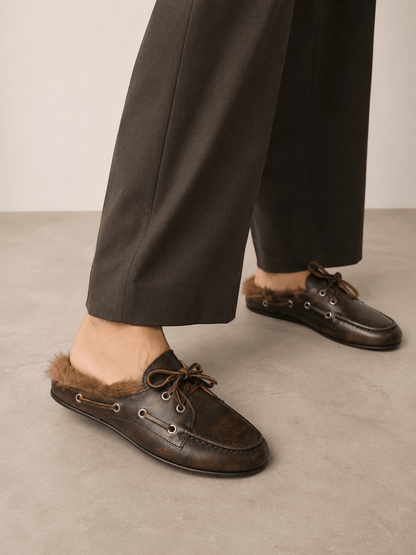 Boot-Loafer-Mule aus Fell – Kaffee