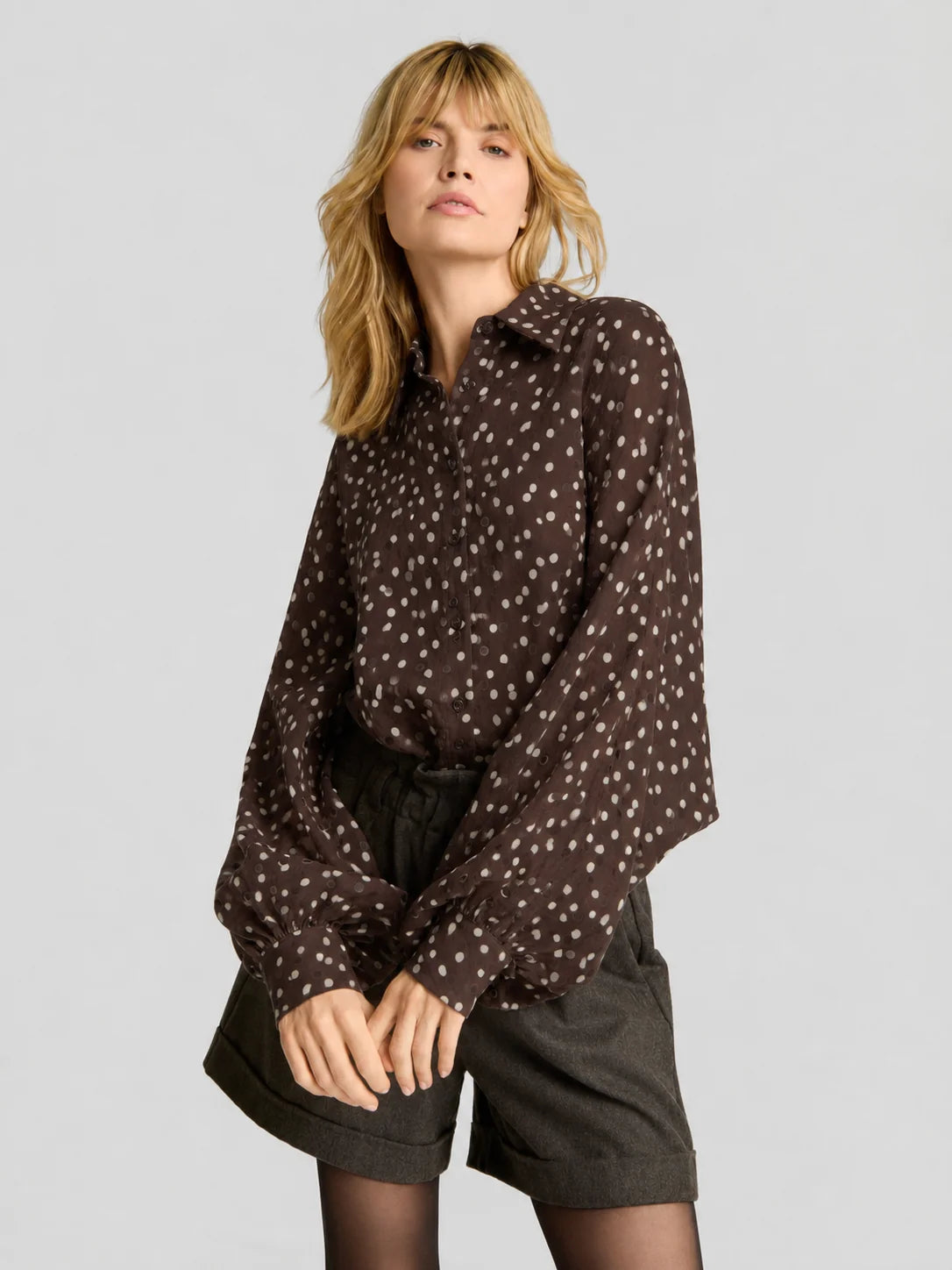 Bluse Antonia Polka Dots - Braun Ecru