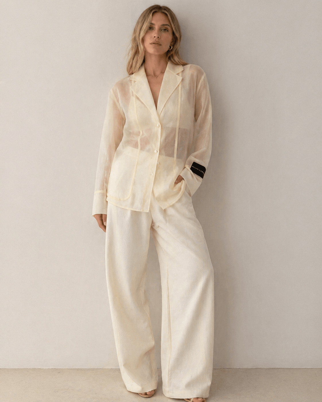 Ring Organza Blazer Shirt - Pale Yellow
