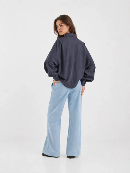 Blouse Antonia Slim Flannel - Anthrazit