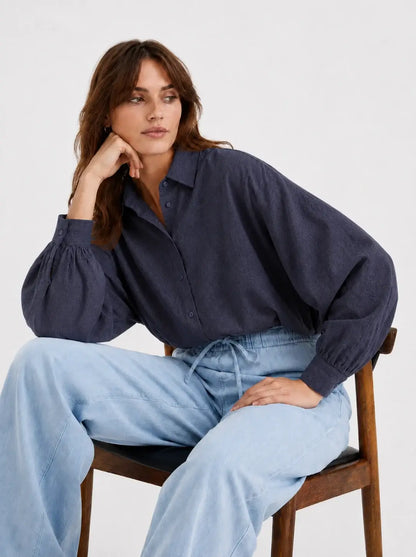 Blouse Antonia Slim Flannel - Anthrazit