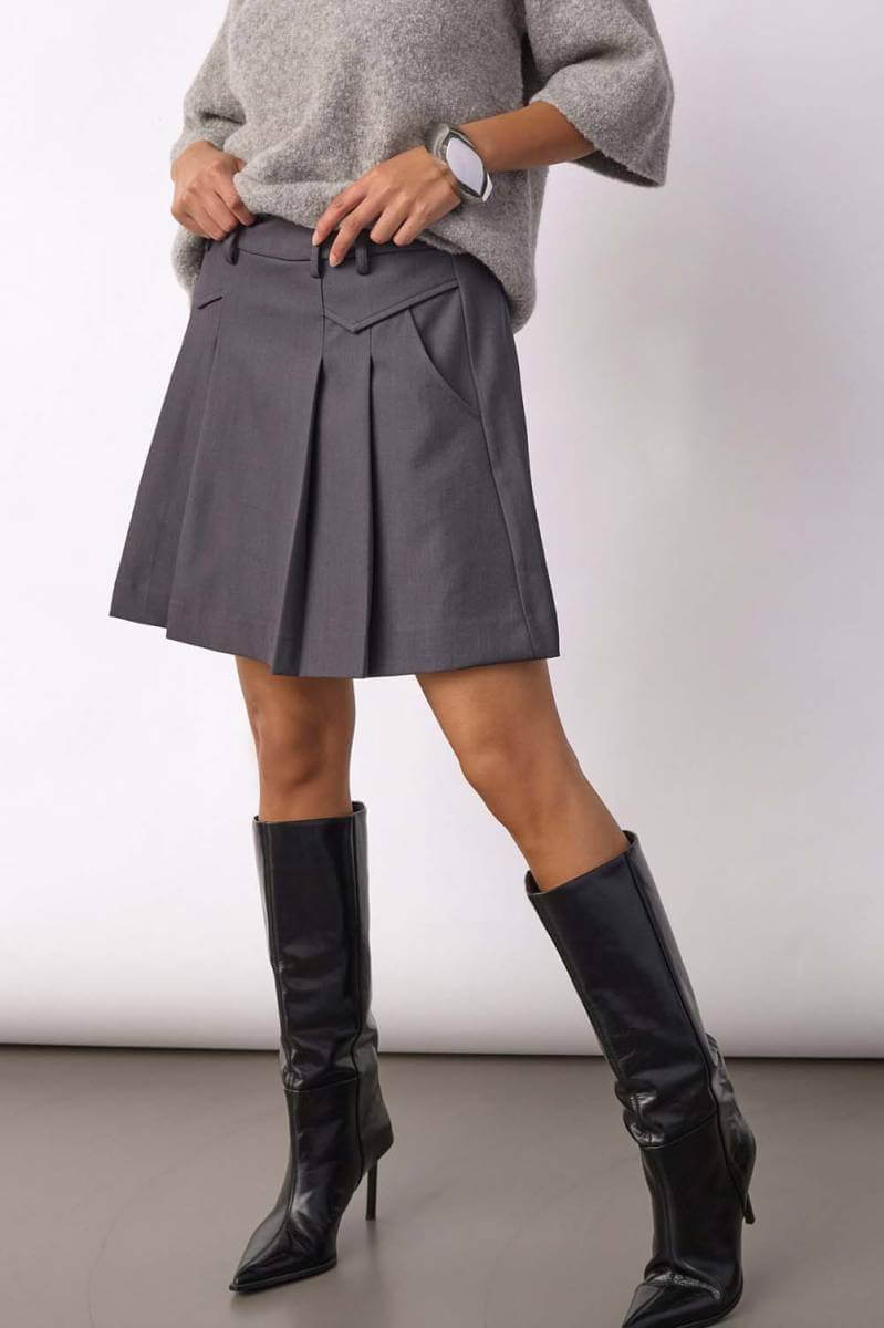 LunaCC Pocket Pleat Mini Skirt - Dark Grey
