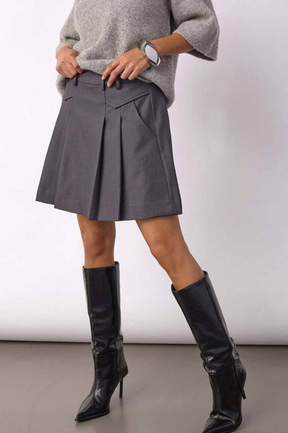 LunaCC Pocket Pleat Mini Skirt - Dark Grey