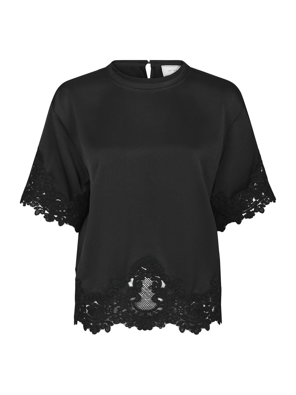 Elle Heavy Sateen Lace Top - Black