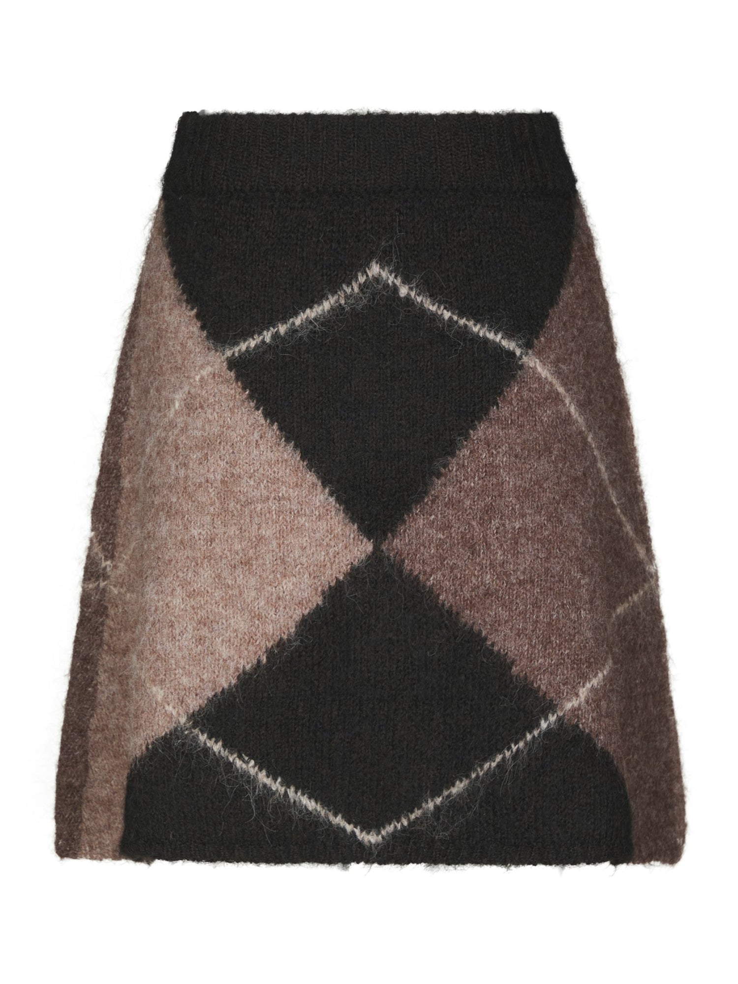 Gisa Check Fluff Knit Skirt - Dark Brown