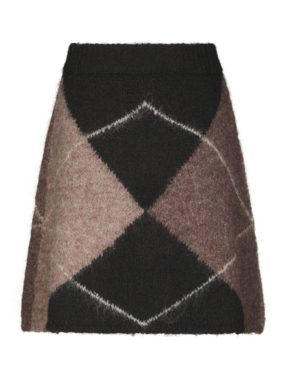 Gisa Check Fluff Knit Skirt - Dark Brown