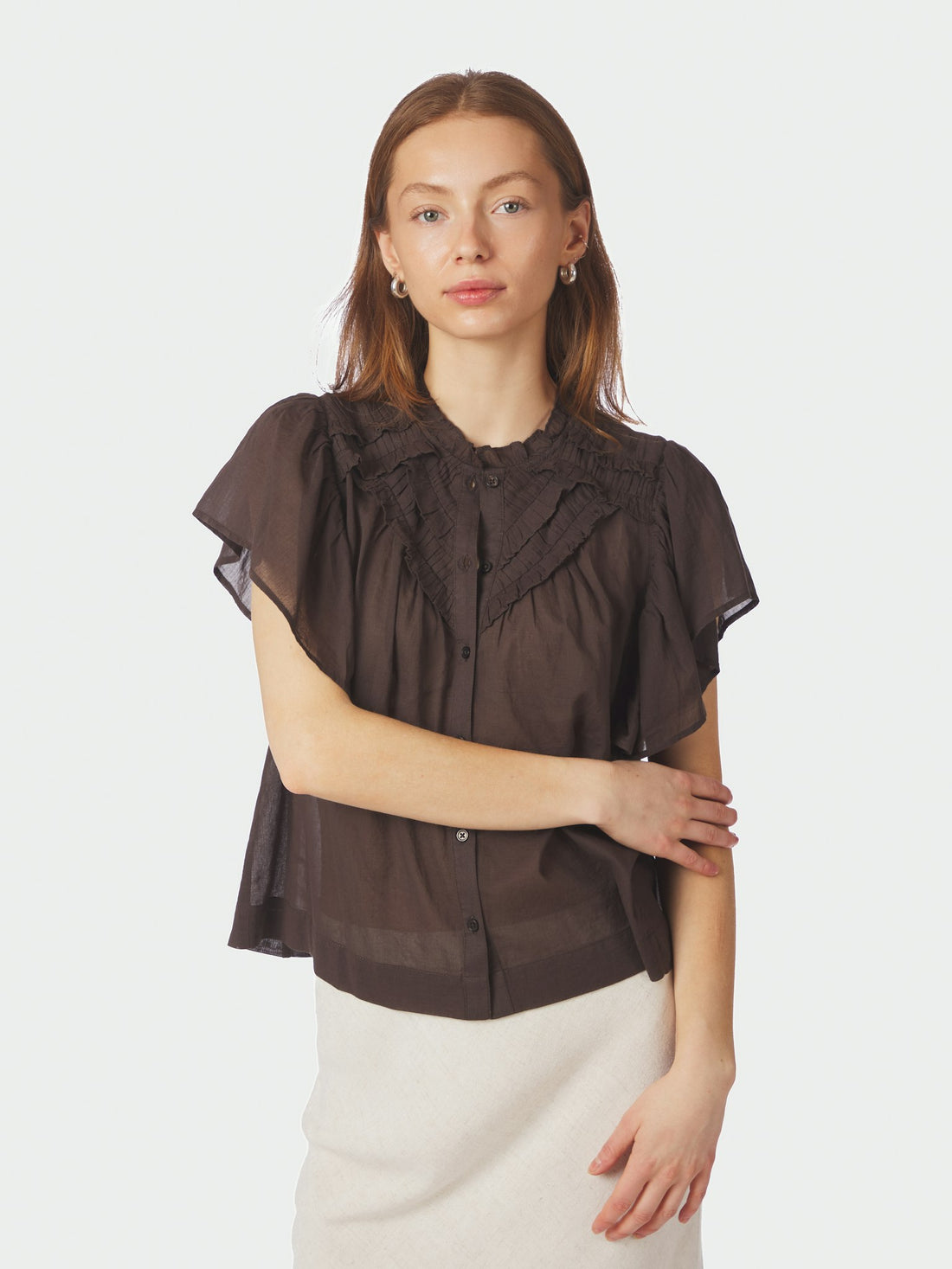 Vinsa S Voile Top - Dark Brown