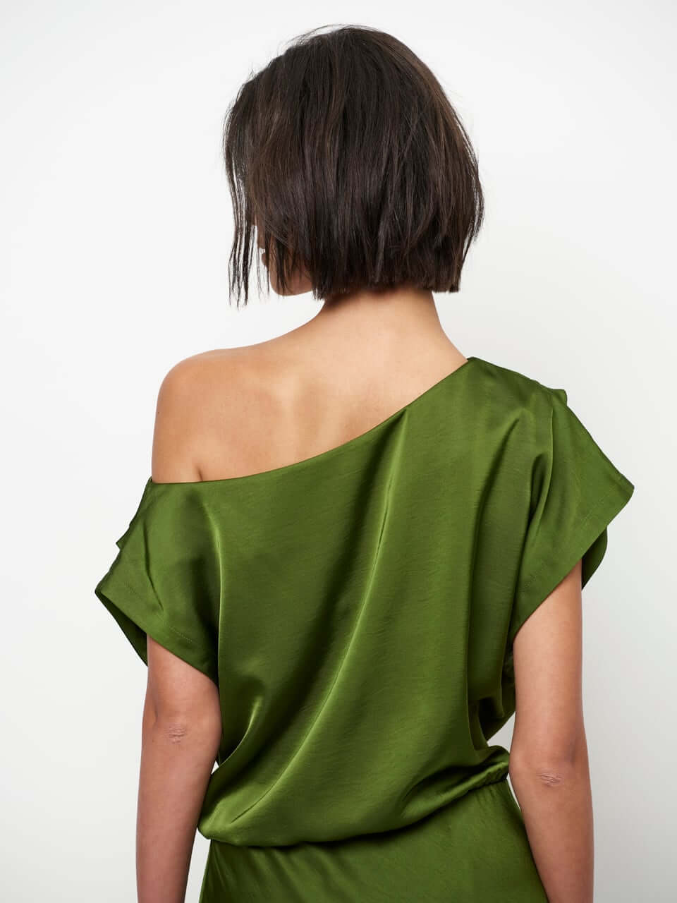 Epic Off-Shoulder Satin Maxi Dress - Basil Green