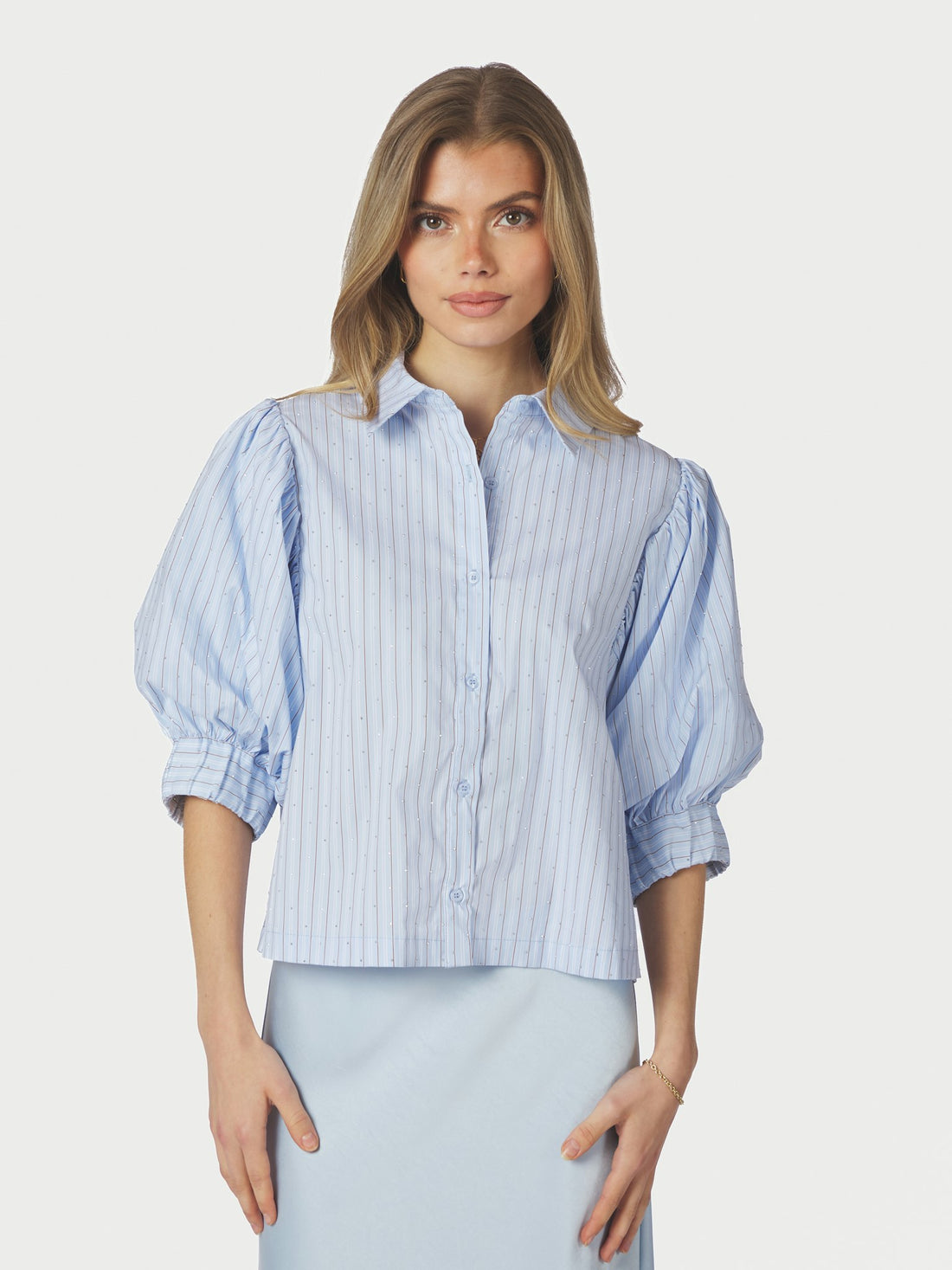 Etta Stripe Stone Shirt - Light Blue