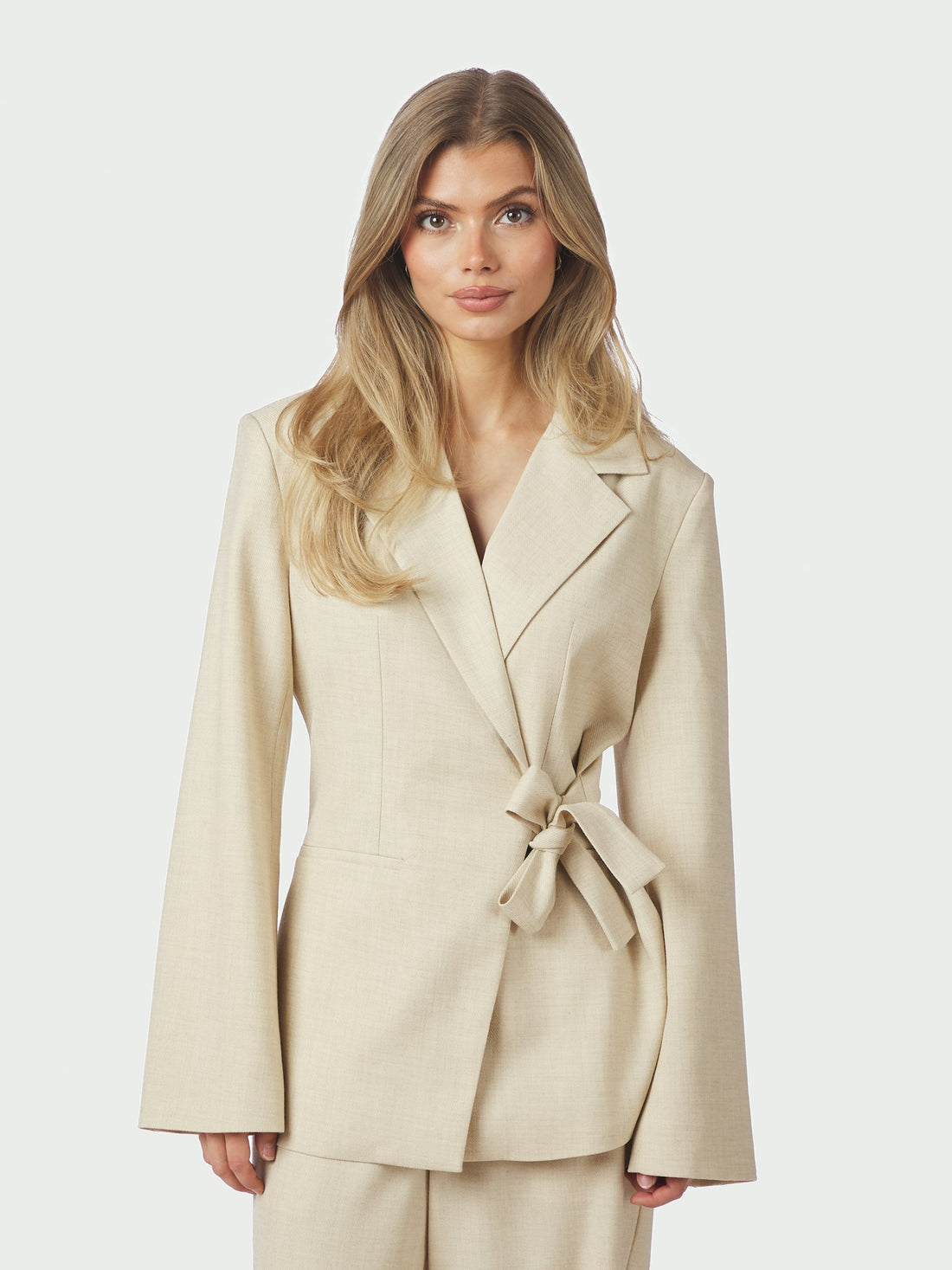 Carmia Melange Tie Blazer - Beige Melange