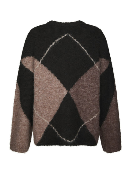 Inga Check Fluff Knit Blouse - Dark Brown