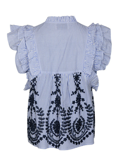 Jayla Stripe Embroidery Top - Blue