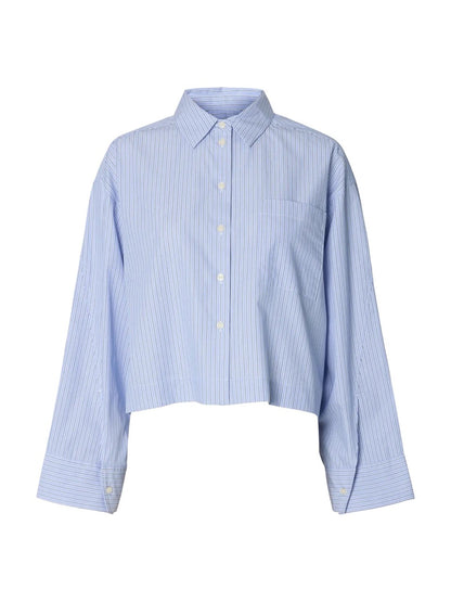 SLFDannie LS Cropped Boxy Shirt - Dark Sapphire/Bright White