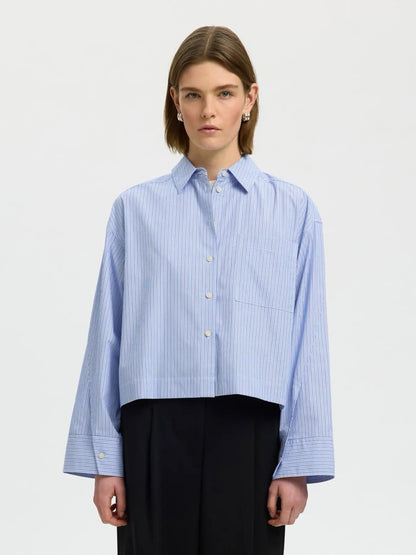 SLFDannie LS Cropped Boxy Shirt - Dark Sapphire/Bright White