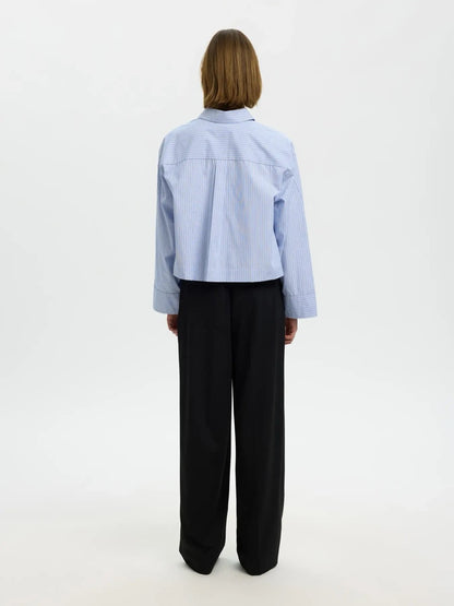 SLFDannie LS Cropped Boxy Shirt - Dark Sapphire/Bright White