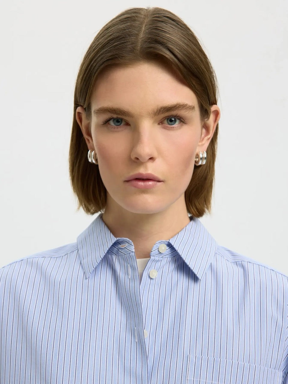 SLFDannie LS Cropped Boxy Shirt - Dark Sapphire/Bright White