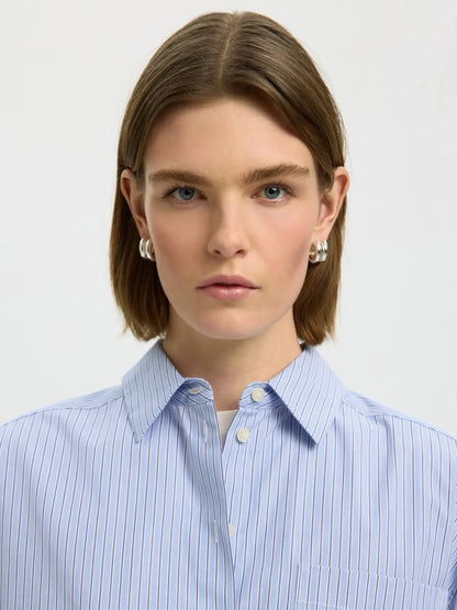 SLFDannie LS Cropped Boxy Shirt - Dark Sapphire/Bright White