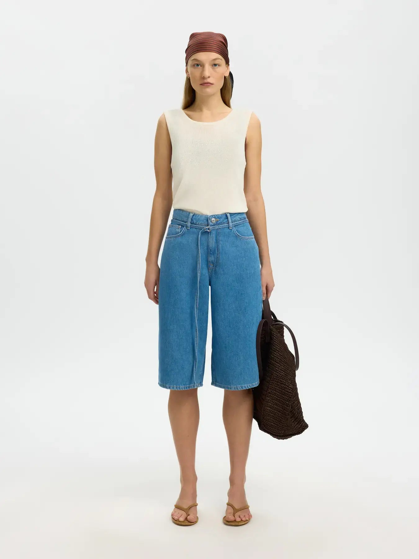 SLFtenna MW Bermuda Denim Shorts - Medium Blue Denim
