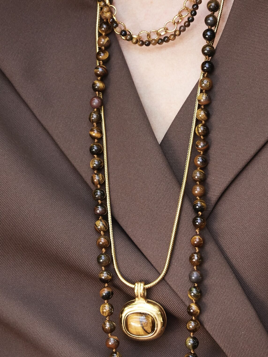 Lange gemstone ketting - bruin mêlée