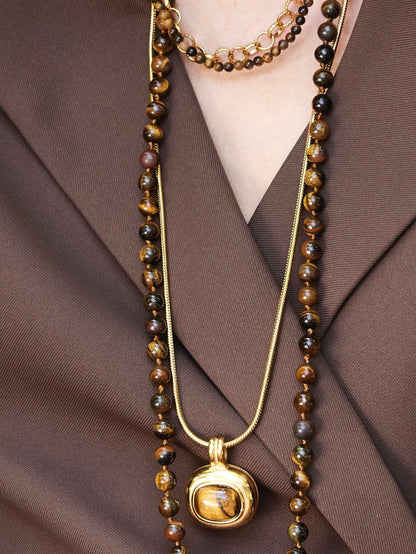 Lange gemstone ketting - bruin mêlée
