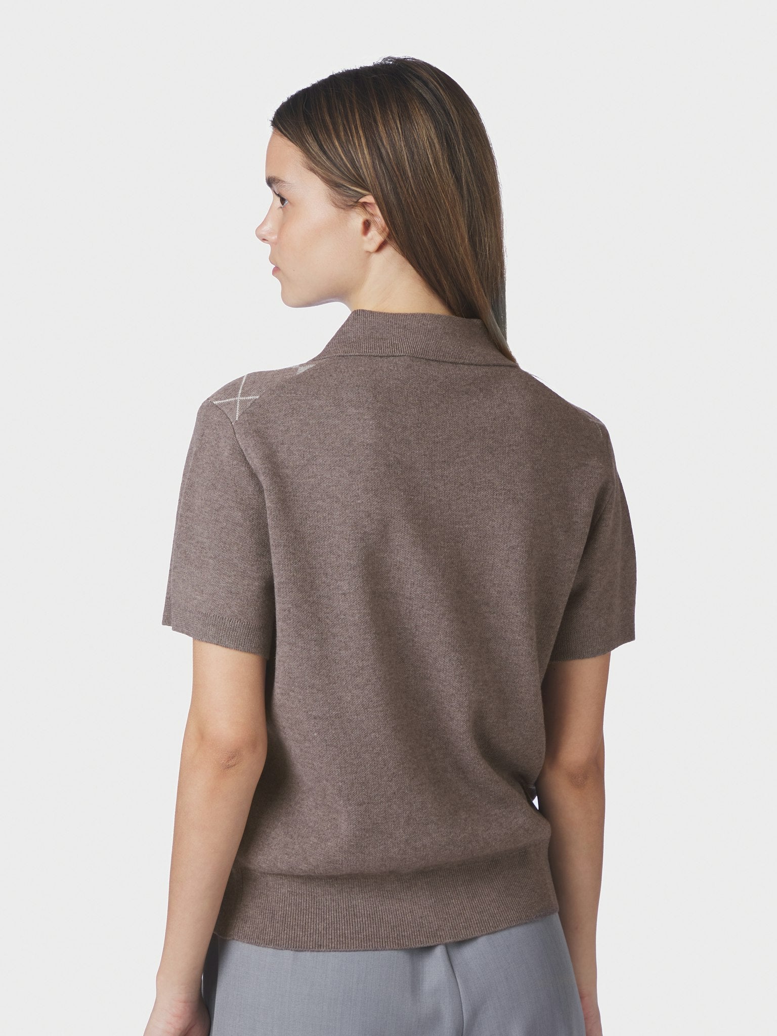 Gia Check Knit Blouse - Dark Taupe