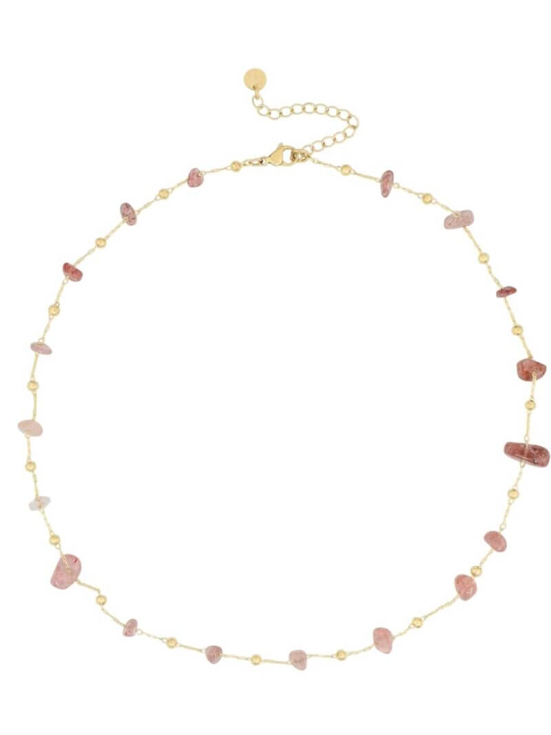 Fijn kort kettinkje met ongelijke edelsteentjes - Warm Roze